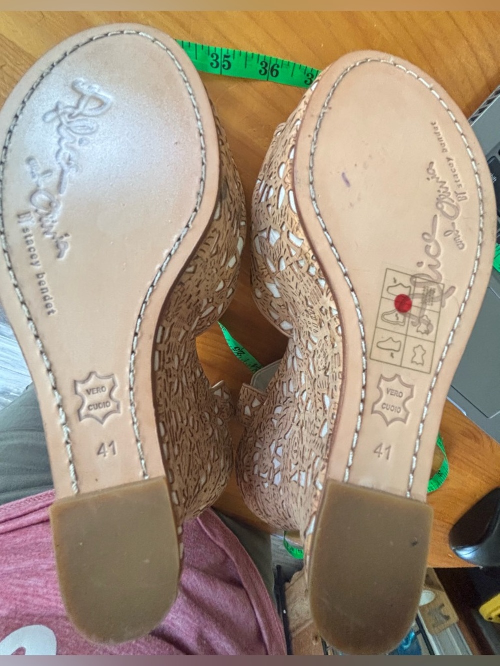 Alice + Olivia Tan and White Laser-Cut Floral Wedge Sandals- size 41 - Picture 10 of 16